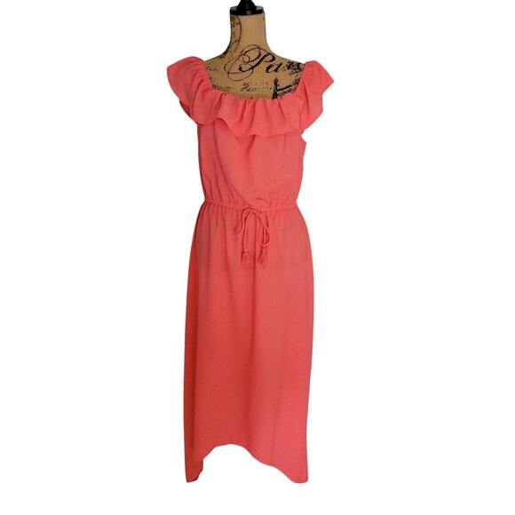 Kingston Grey Off-The-Shoulder High-Low Coral Maxi Dress Juniors XL - Picture 3 of 9
